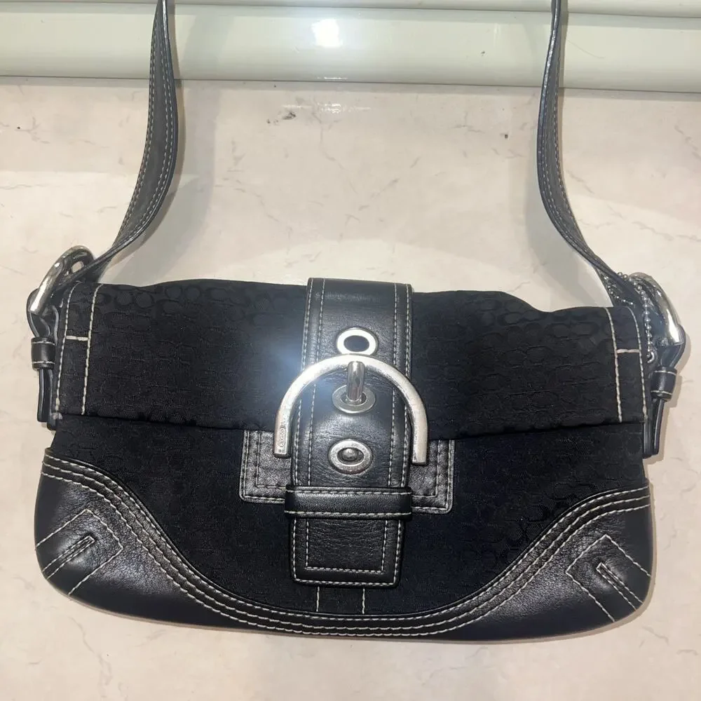 COACH y2k belt soho black leather shoulder bag canvas signature Accessory pouch